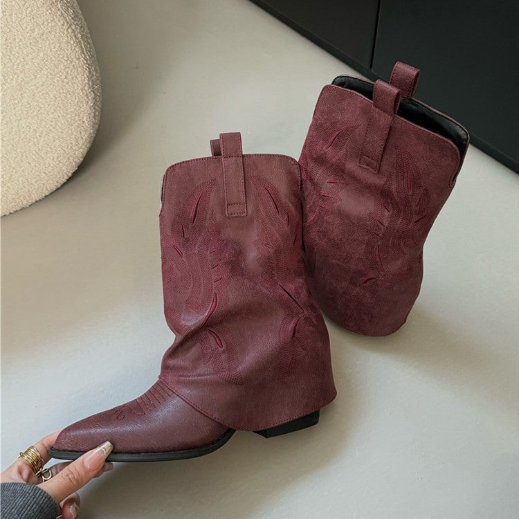 Damen Cowboy-Stiefel mit gerafftem Schaft und filigranen Nähten EB