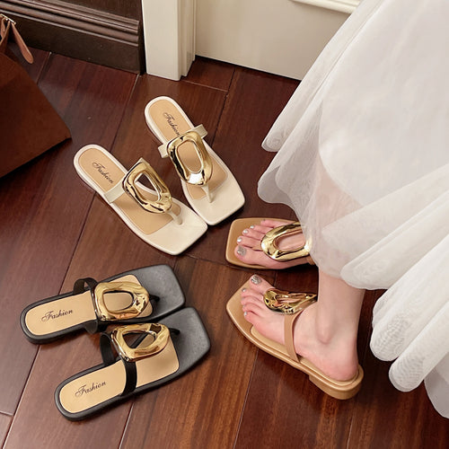 Damen Elegante Zehentrenner-Sandalen mit glänzendem Riemen und komfortablem Fußbett EB