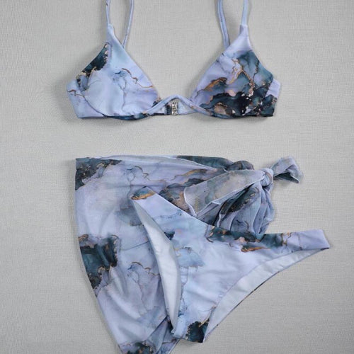 Damen Triangel-Bikini-Set mit Übergroßem Wickelrock EB