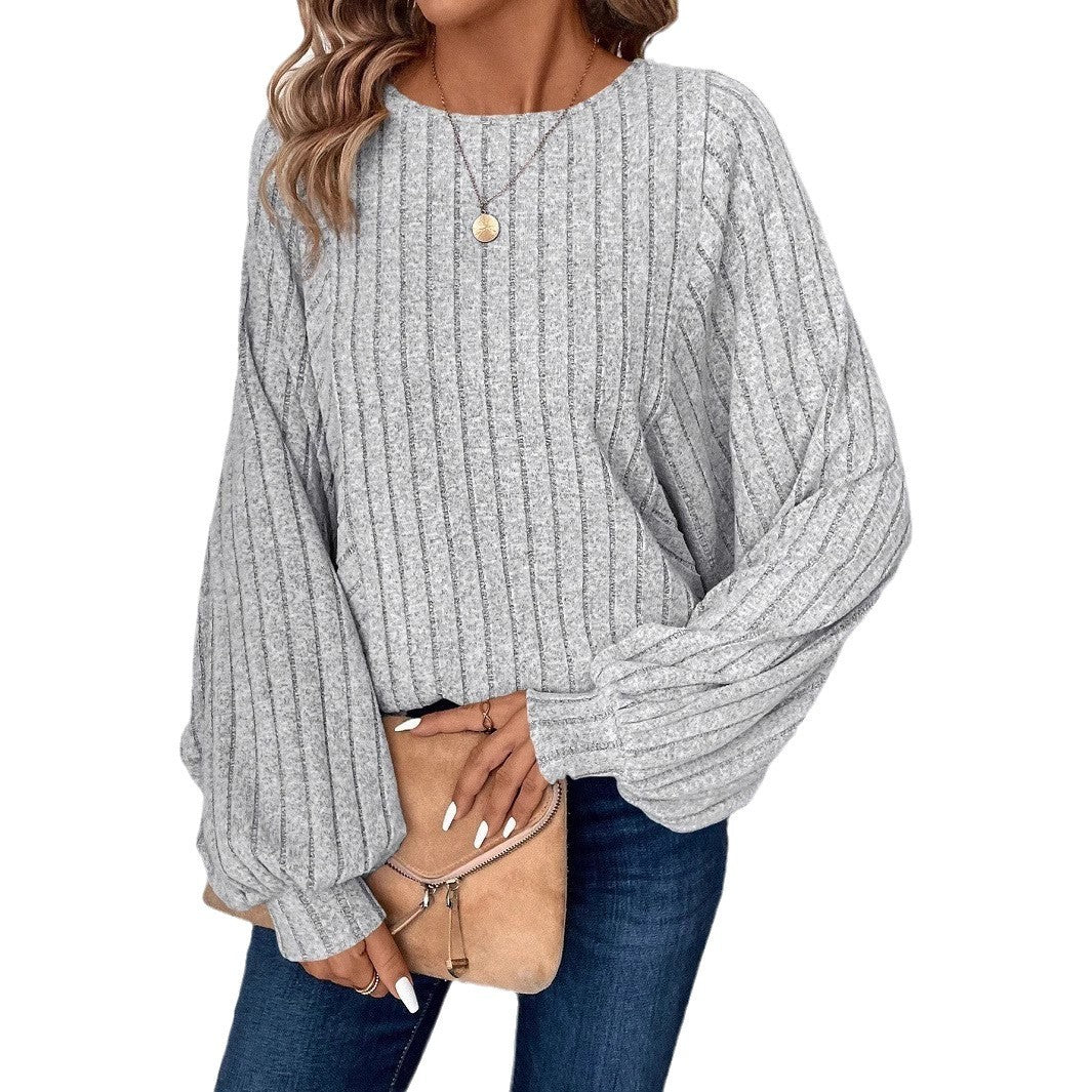Damen Pullover mit eleganten Ballonärmel und Rippenstruktur EB