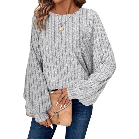 Damen Pullover mit eleganten Ballonärmel und Rippenstruktur EB