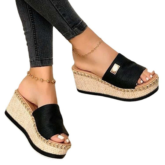 Damen Wedge-Pantoletten mit elegantem Flecht-Design und komfortabler Sohle EB
