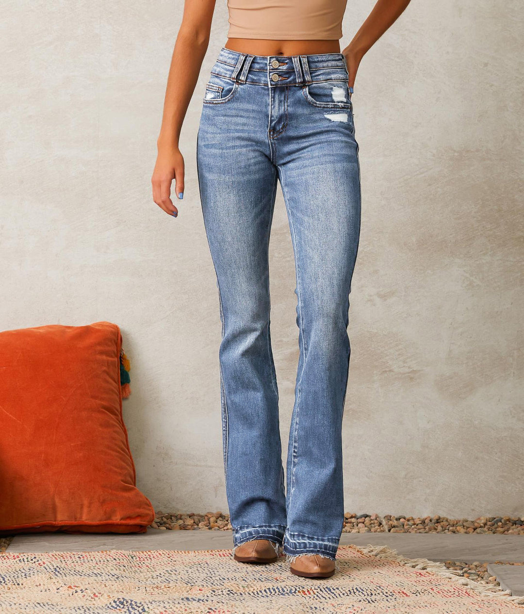 Damen Flared Jeans im Vintage-Stil mit hohen Taillen EB