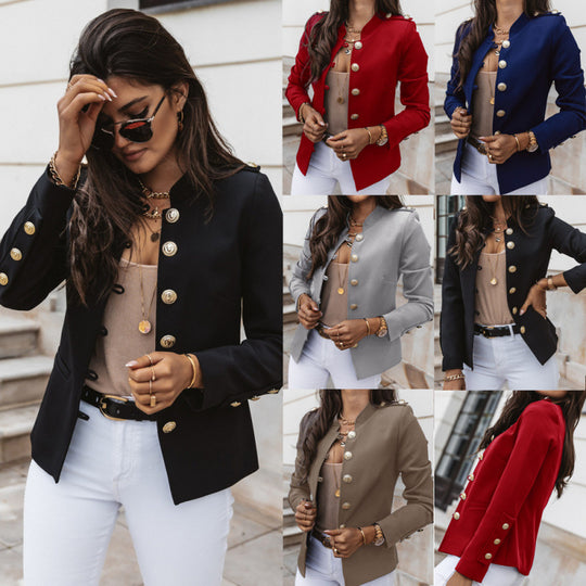 Damen modischer Blazer mit goldenen Knöpfen und schmalem Schnitt EB