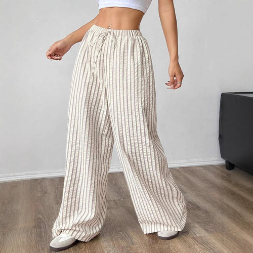 Damen lässige Hochbundhose im gestreiften Design EB