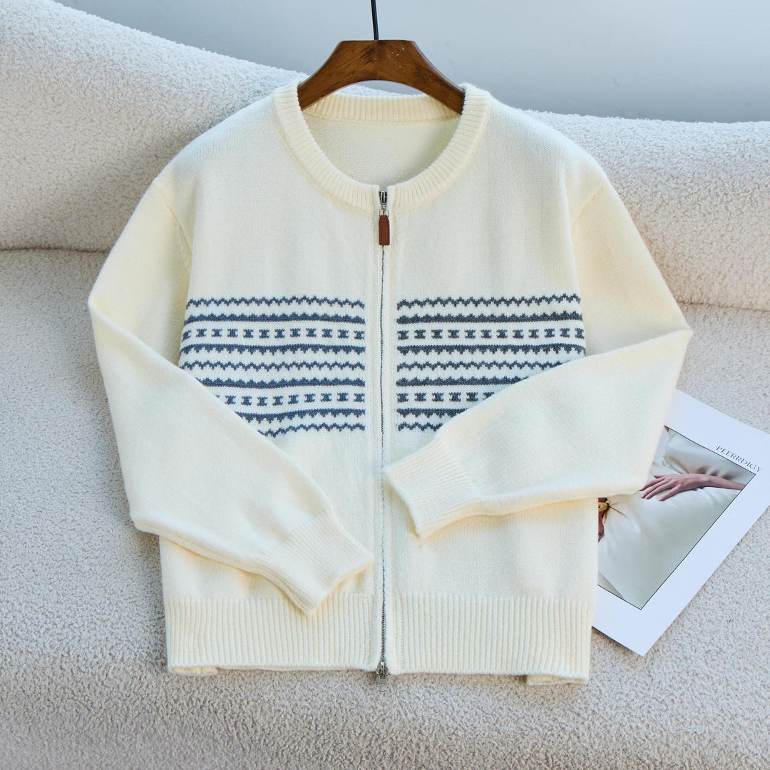Damen Strickjacke mit Reißverschluss und nordischen Mustern EB