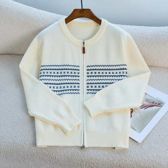 Damen Strickjacke mit Reißverschluss und nordischen Mustern EB