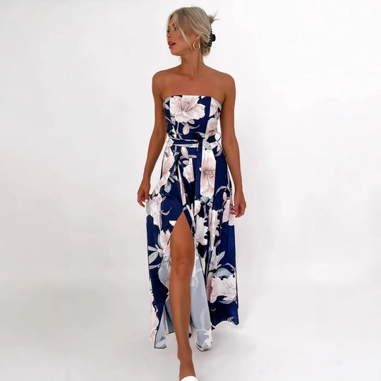 Damen Maxi-Kleid mit floralem Print und Schlitz EB