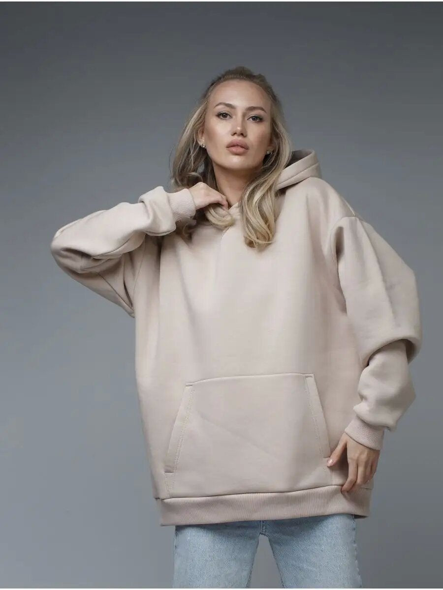 Damen Kuscheliger Oversized Hoodie mit Kängurutasche EB