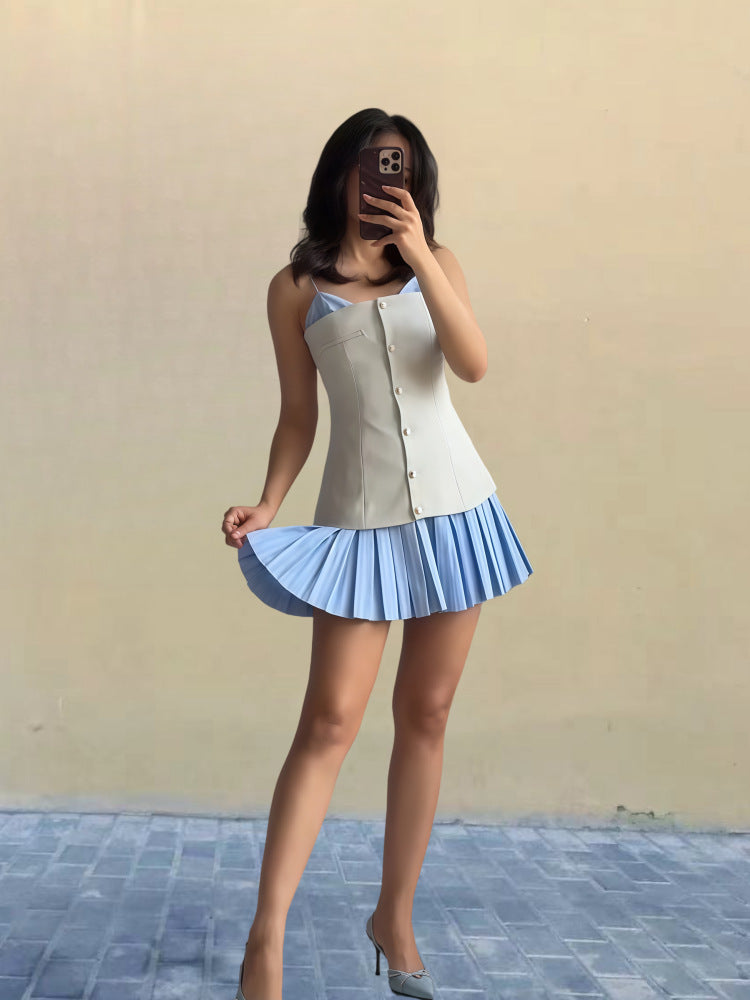 Damen Plissiertes Mini-Kleid mit ausgestelltem Rock EB