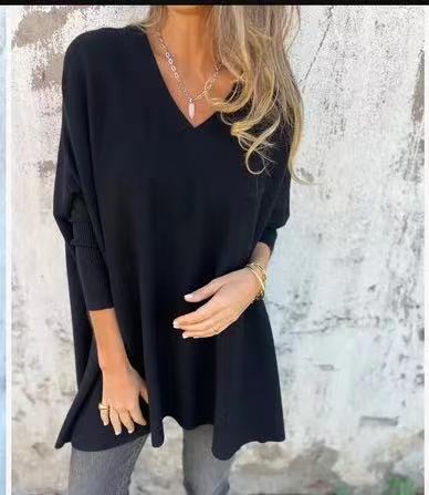 Damen V-Ausschnitt Oversized Pullover EB