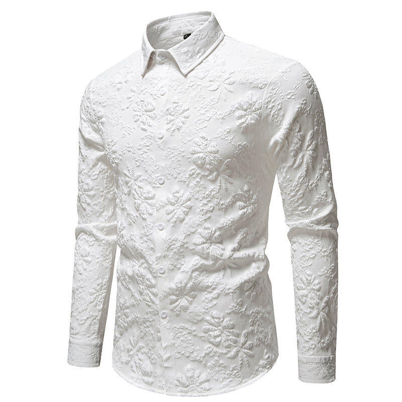 Herren Langarmhemd mit detailreicher Blumenstickerei EB