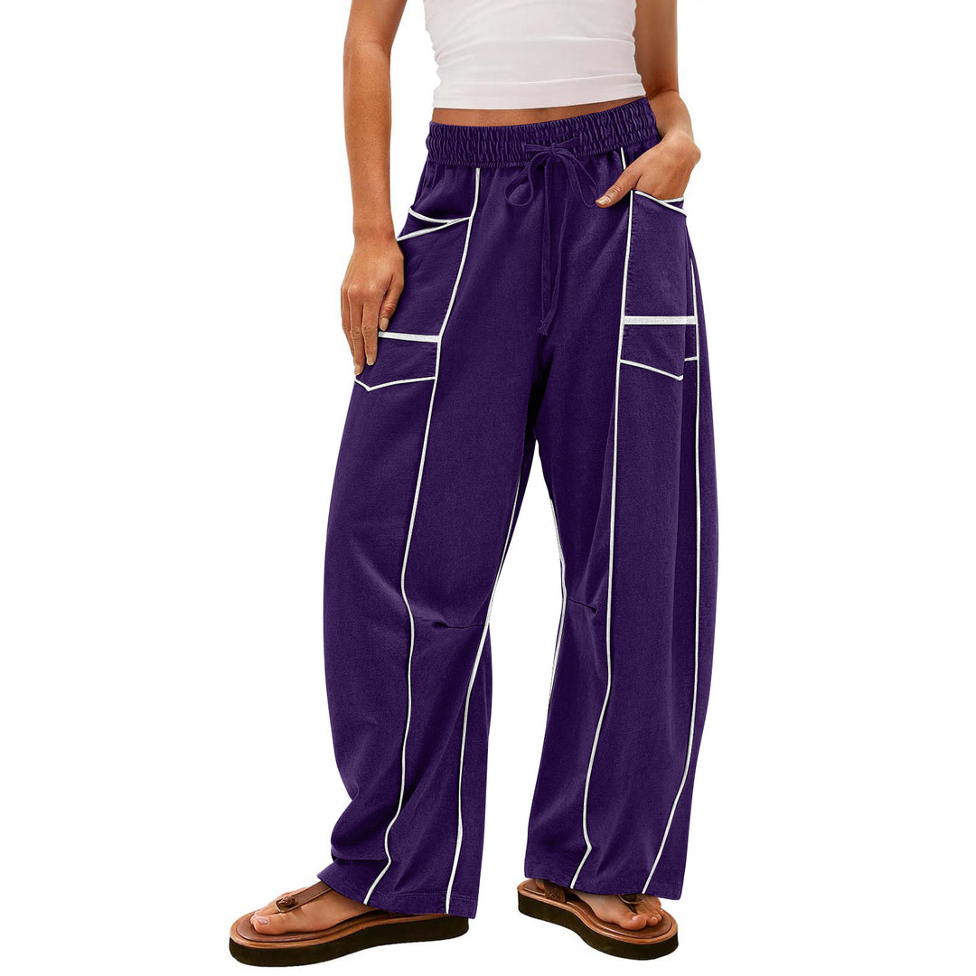 Damen nan weite Lounge-Hose mit Kordelzug, Kontrastpaspelierung und Cargo-Taschen EB