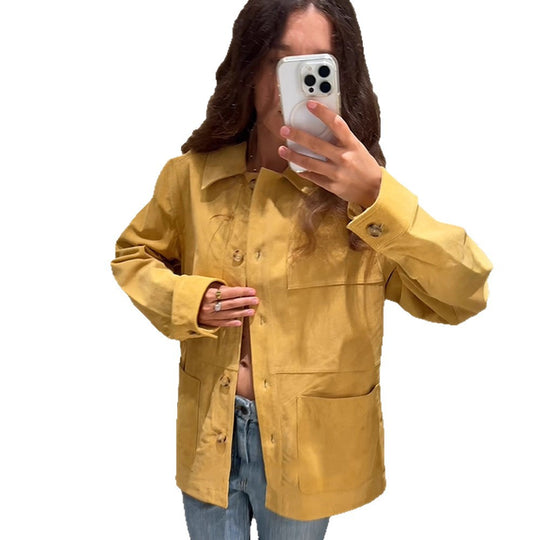 Damen modische Wildlederjacke mit praktischen Taschen EB