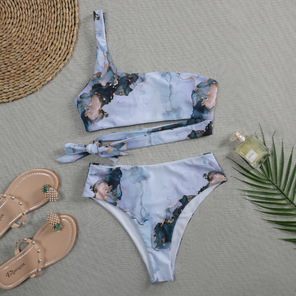 Damen Asymmetrisches Bikini-Set mit geknotetem Oberteil EB