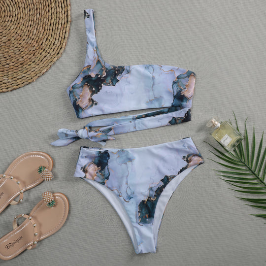 Damen Asymmetrisches Bikini-Set mit geknotetem Oberteil EB