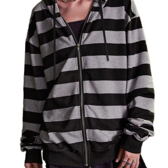 Damen Streifen-Hoodie mit Reißverschluss und lässigem Schnitt EB