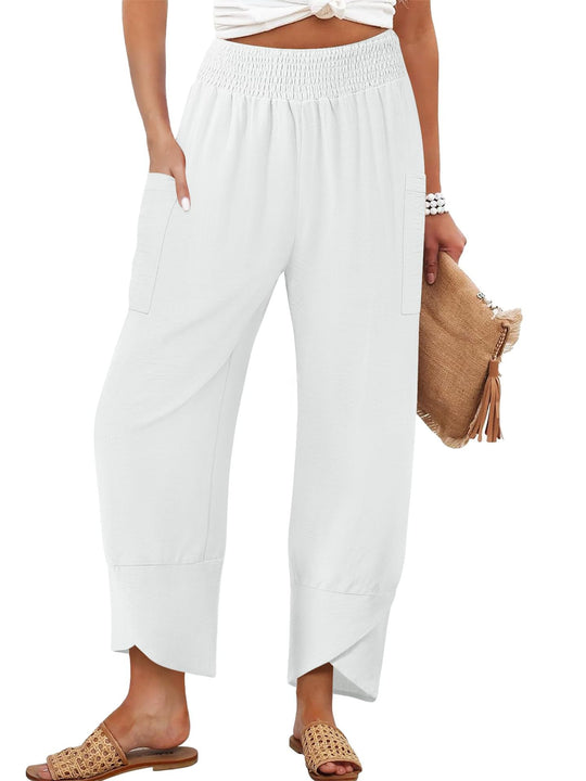 Damen Weite Sommerhose mit elastischem Bund und praktischen Taschen EB