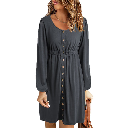 Damen Sommerliches Knopfkleid mit tailliertem Schnitt und langen Ärmeln EB