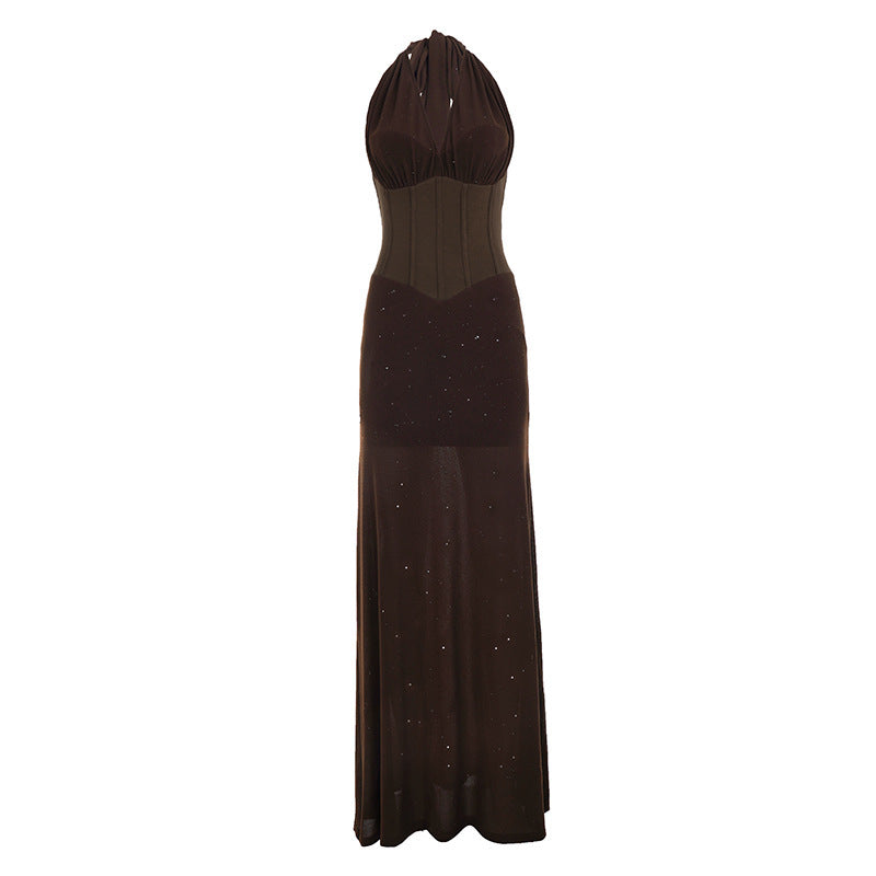 Damen Elegantes Maxikleid mit schimmernden Akzenten und figurformendem Oberteil EB