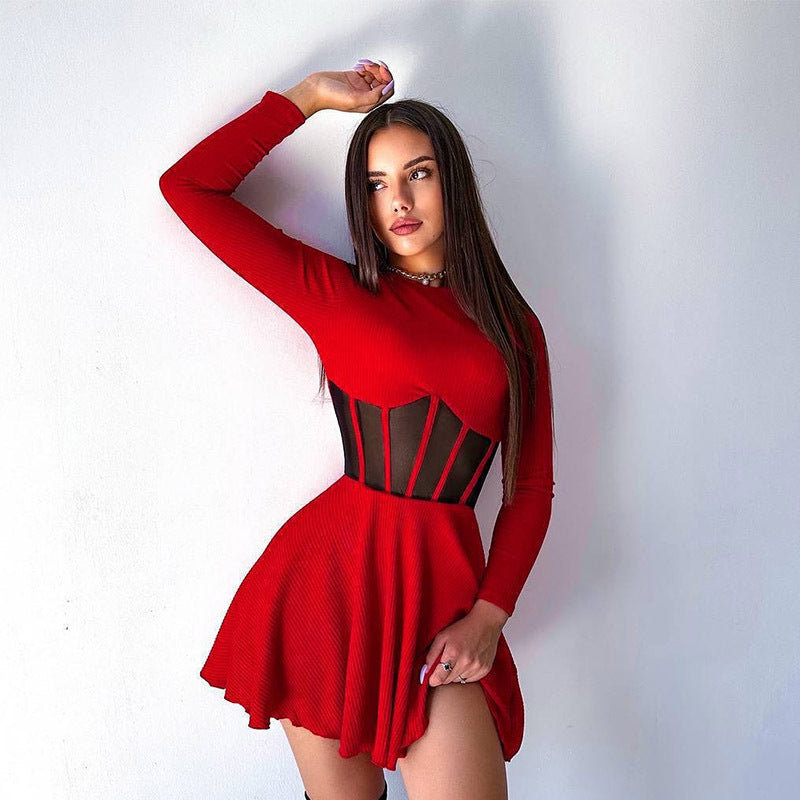 Damen Hochwertiges und elegantes Minikleid mit transparenten Einsätzen EB
