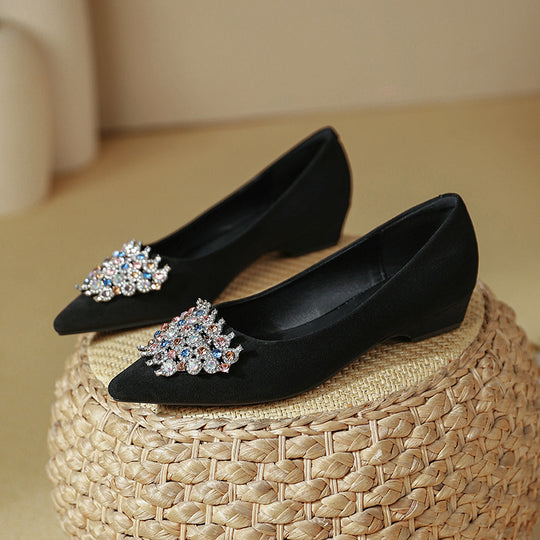 Damen elegante Ballerinas mit funkelnder Schmuckapplikation EB