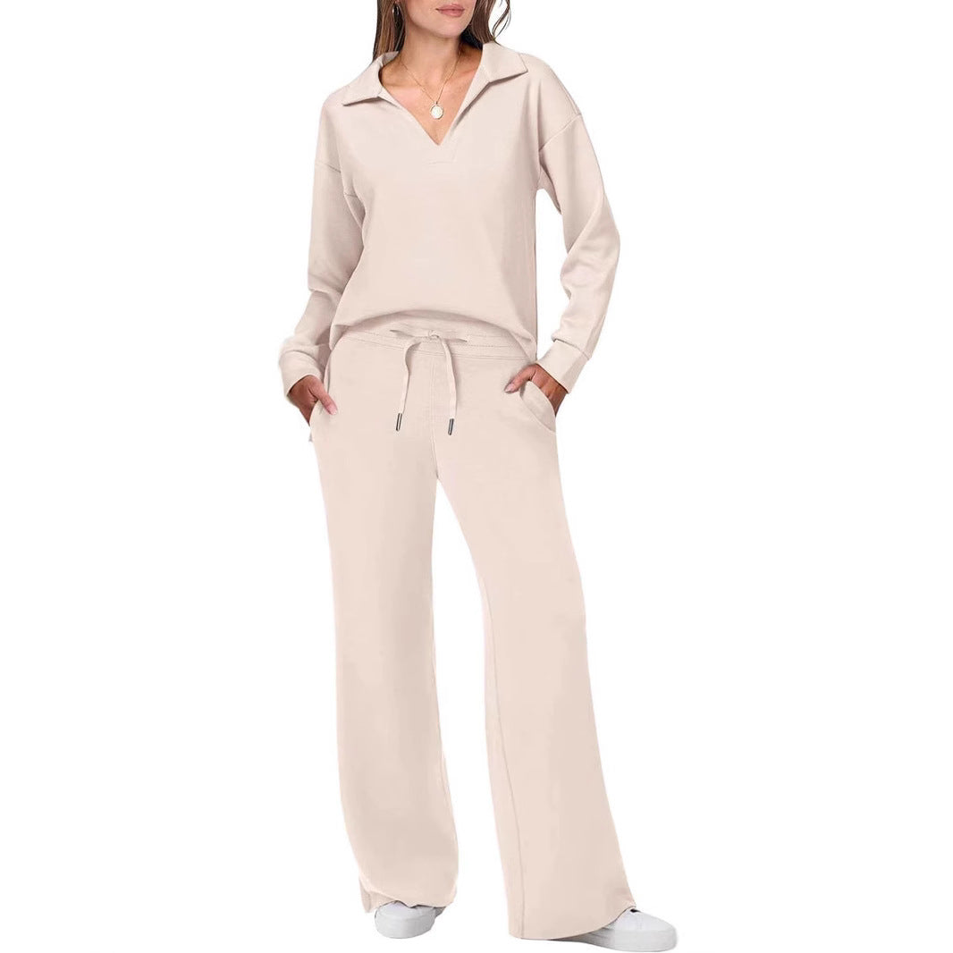 Damen lässiges Lounge-Set mit weitem Schnitt und gemütlichem V-Ausschnitt EB