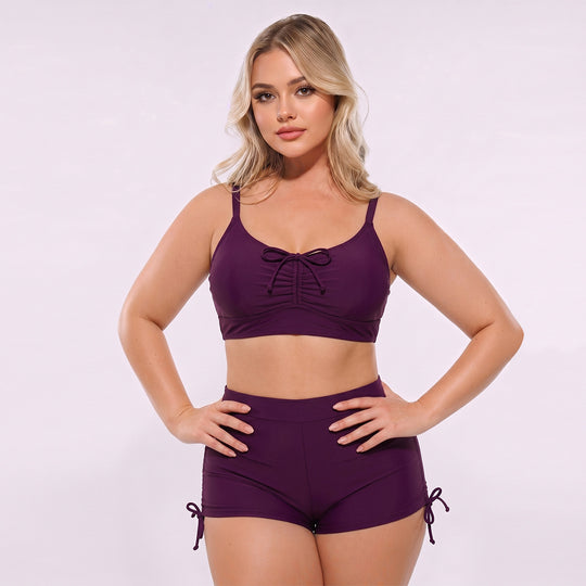 Damen Hoch geschnittenes Tankini-Set mit verstellbaren Trägern und Raffung EB