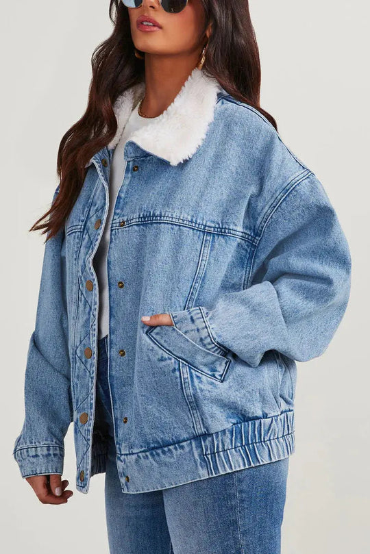 EB | Damen Denimjacke mit Fleecekragen Trendy und Bequem für Jeden Tag