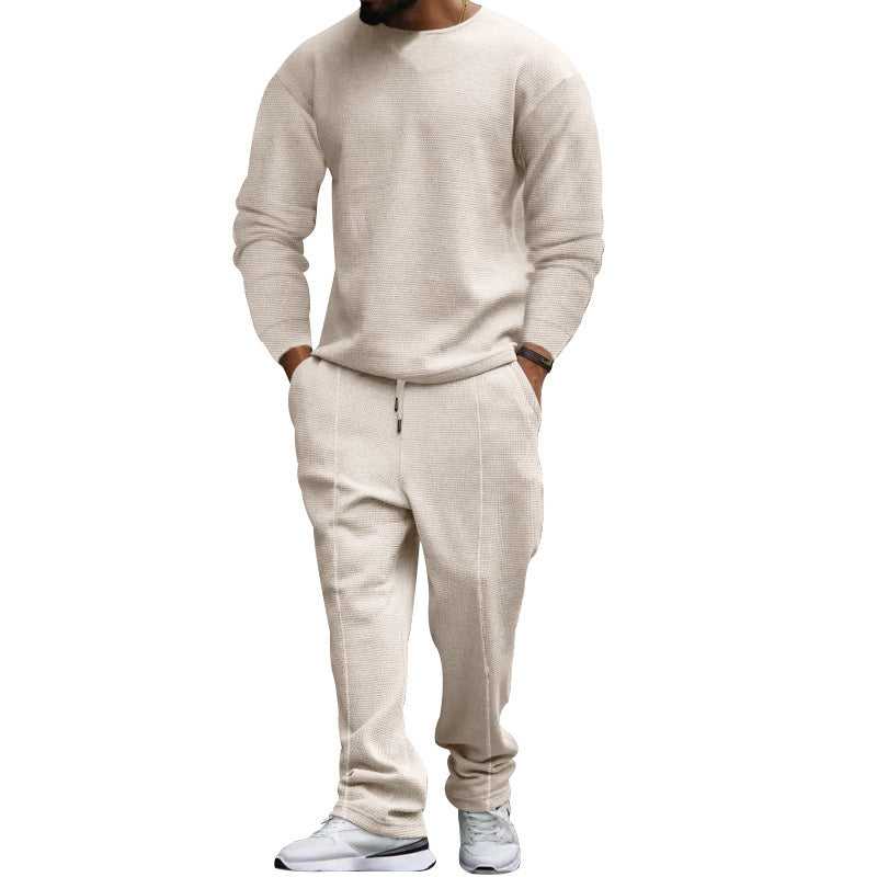 Herren nan strukturiertes Lounge-Set mit Rundhals-Pullover und schmal zulaufender Naht-Jogginghose EB