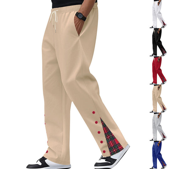 Herren nan Relax-Freizeithose mit Druckknopf-Seitenschlitzen und Tartan-Karo-Einsatz EB