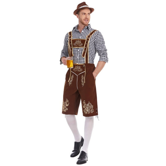 Herren nan Filzoptik-Lederhose knielang mit barocker Stickerei, verstellbaren Trägern und Dekornieten EB
