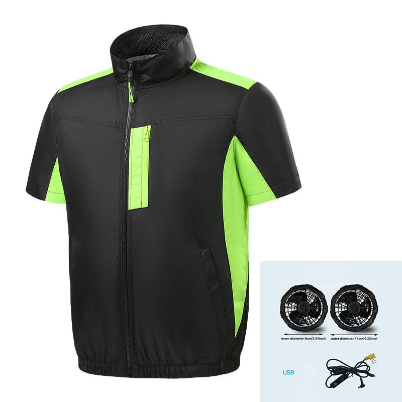 Herren nan Kurzarm-Lüftungsjacke mit integrierten USB-Ventilatoren und atmungsaktivem Meshfutter EB