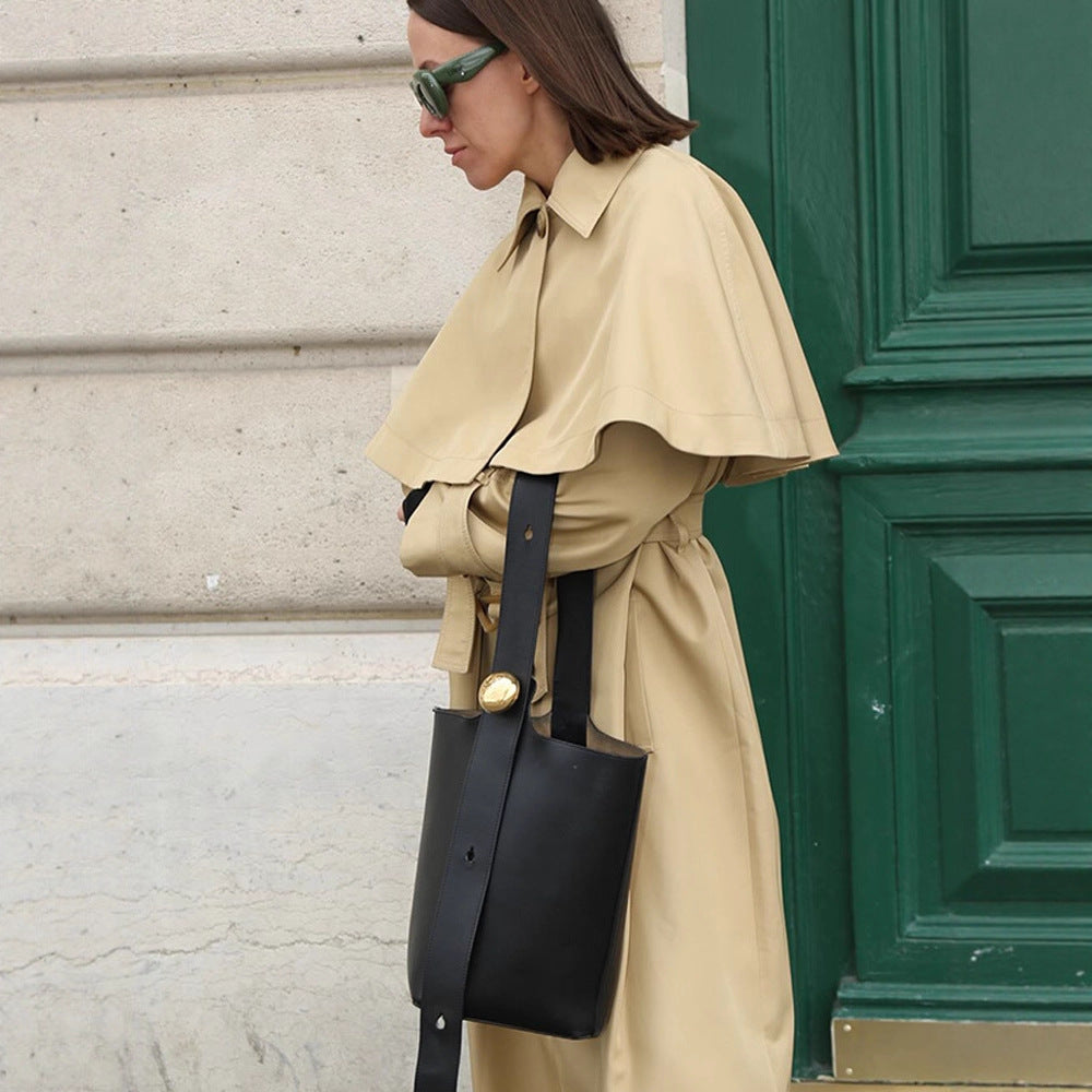 Damen trendiger Trenchcoat mit weit oversize Schnitt und abnehmbarer Kapuze EB