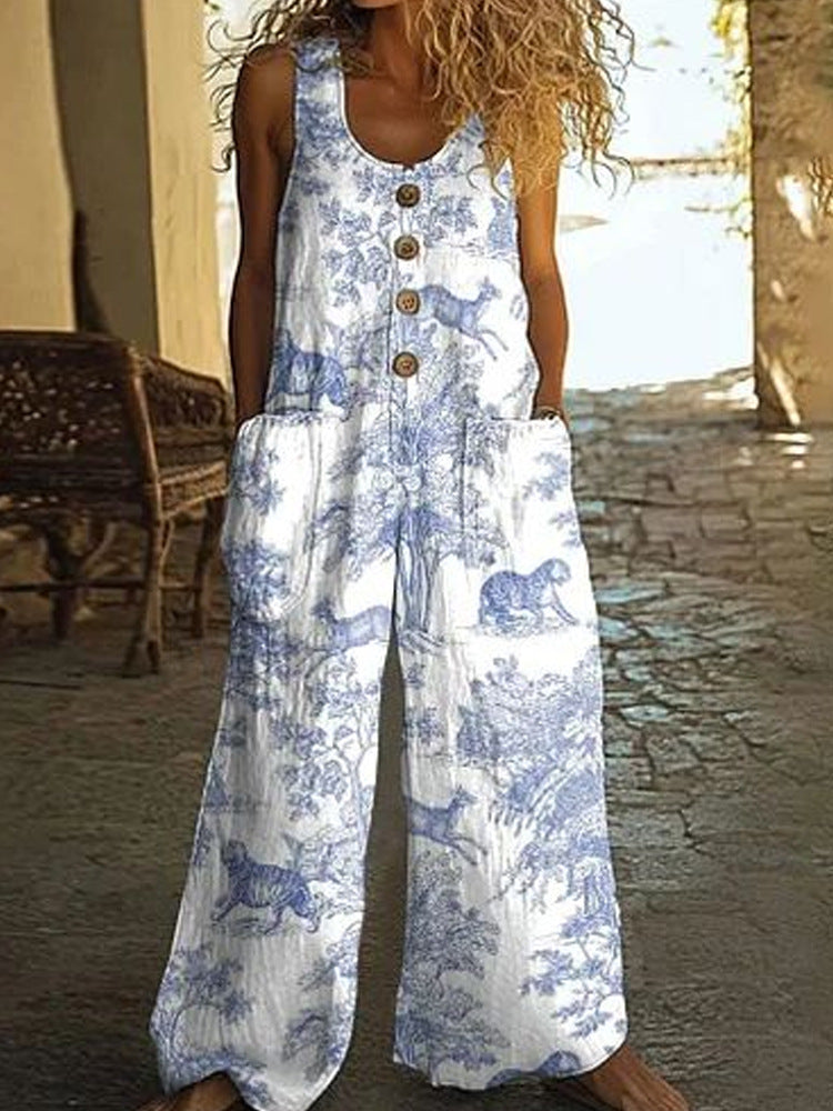 Damen Künstlerische Blumenmuster Latzhose EB