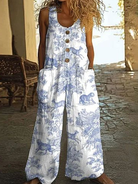 Damen Künstlerische Blumenmuster Latzhose EB