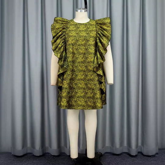 Damen Kleid mit voluminösen Rüschen und floralem Muster EB
