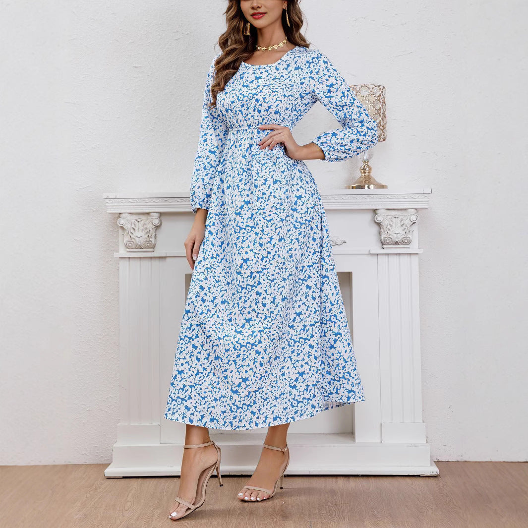 Damen Maxikleid mit Blumenmuster und Taillierung EB