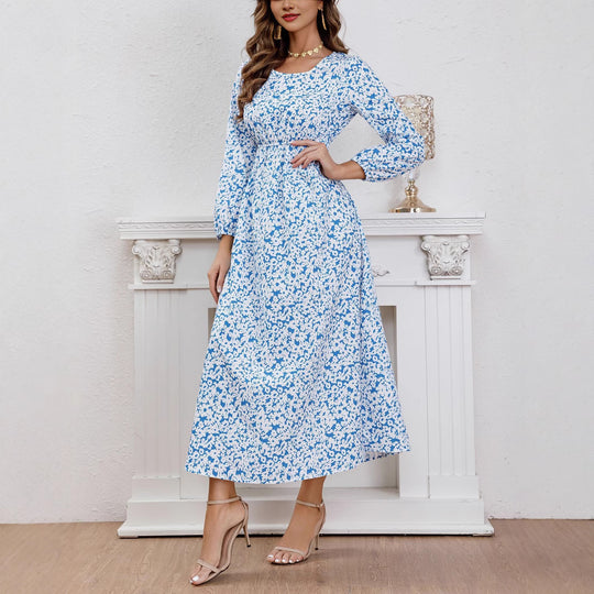 Damen Maxikleid mit Blumenmuster und Taillierung EB