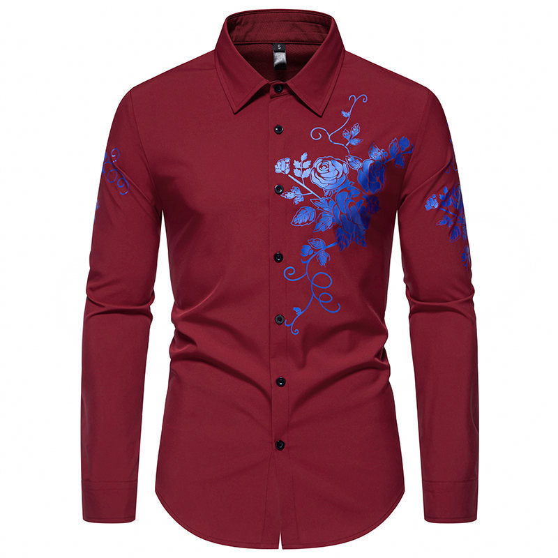Herren Langarmhemd mit floralen Stickereien EB
