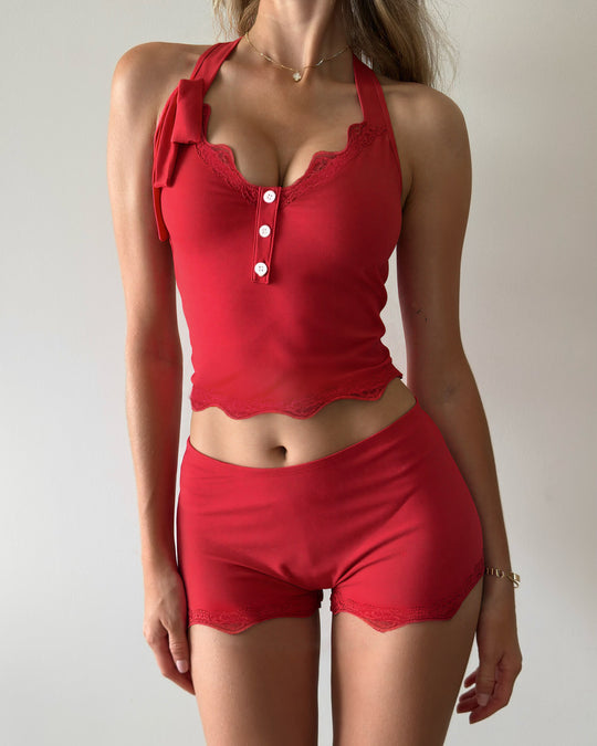 Damen Pyjama-Set mit Rüschendetails und Knopfverschluss EB