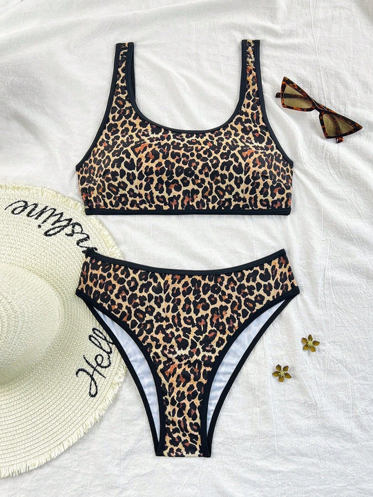 Damen Hochgeschnittener Bikini mit animalischem Design EB