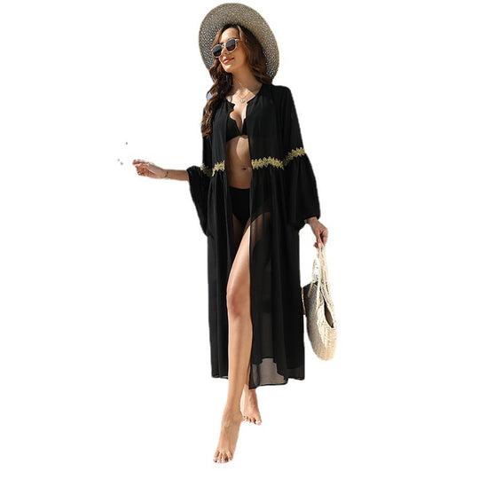 Damen eleganter transparenter Strandüberwurf EB