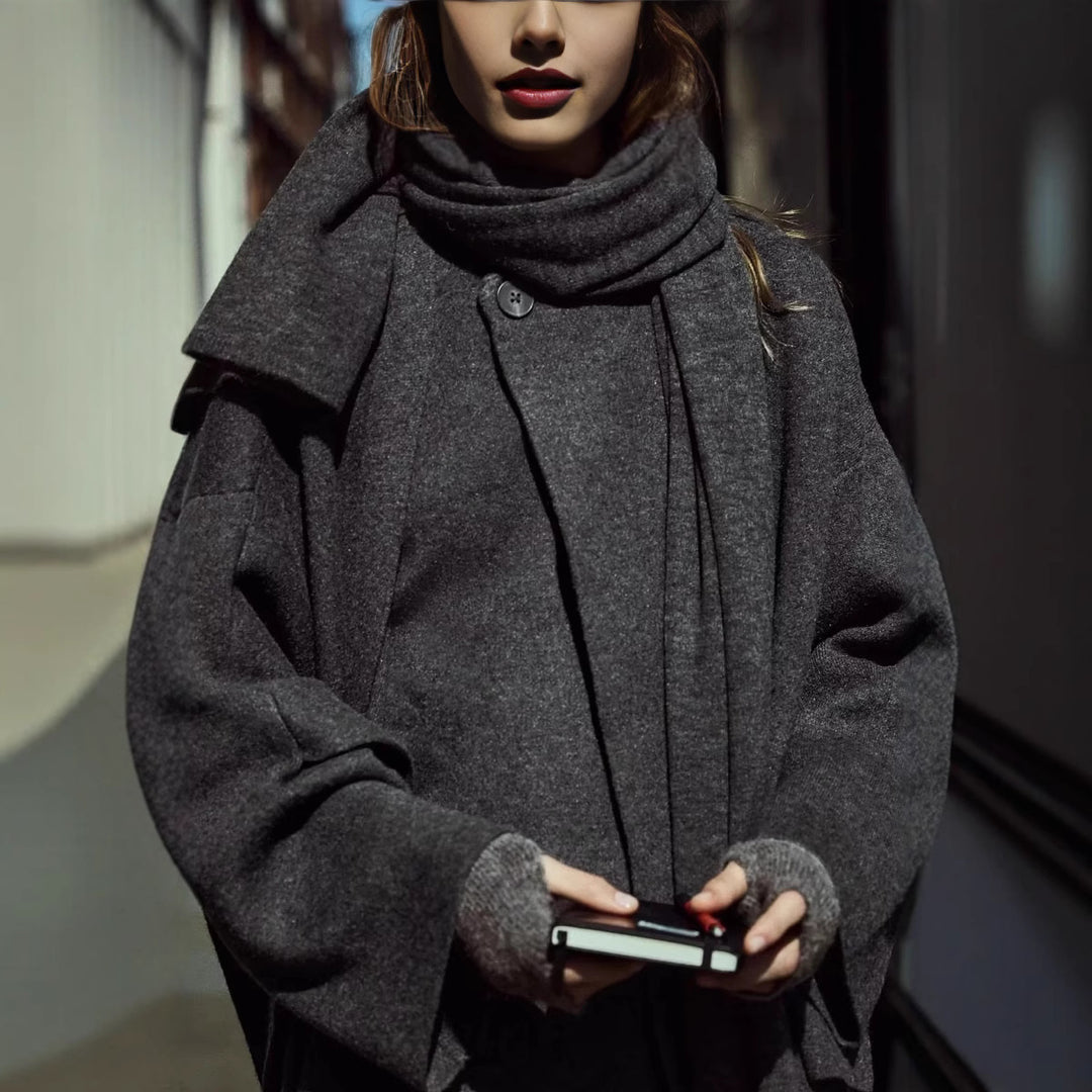 Damen asymmetrische Jacke mit modernem Kragen und geschwungenem Schnitt EB