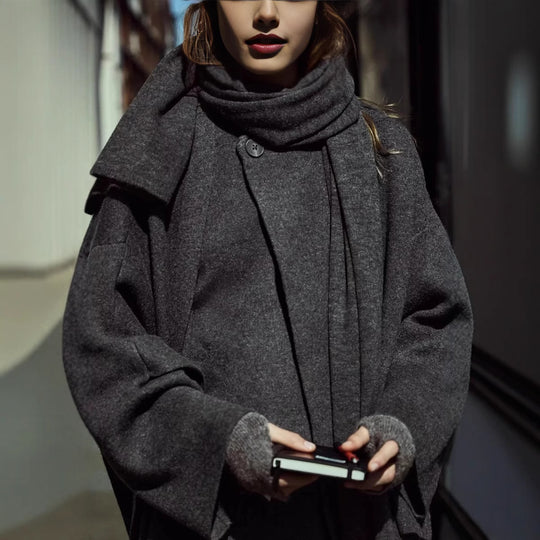 Damen asymmetrische Jacke mit modernem Kragen und geschwungenem Schnitt EB