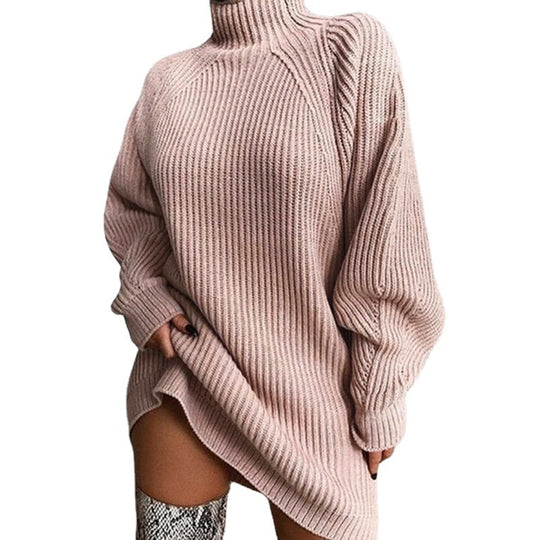 Damen lässiger Strickpullover mit hohem Kragen und geripptem Design EB