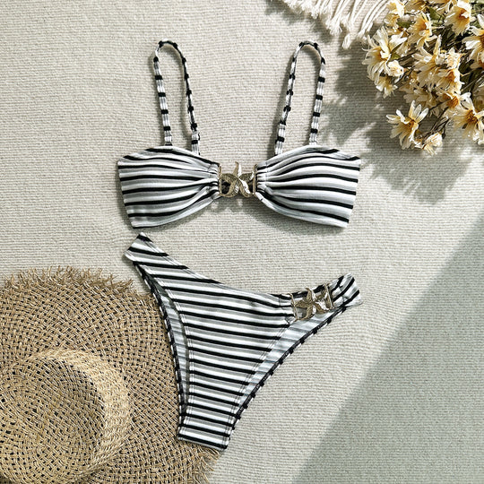 Damen Bandeau-Bikini mit einzigartigem Streifenmuster EB