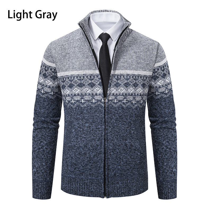 Herren Strickjacke mit modernem Muster und hohem Kragen EB