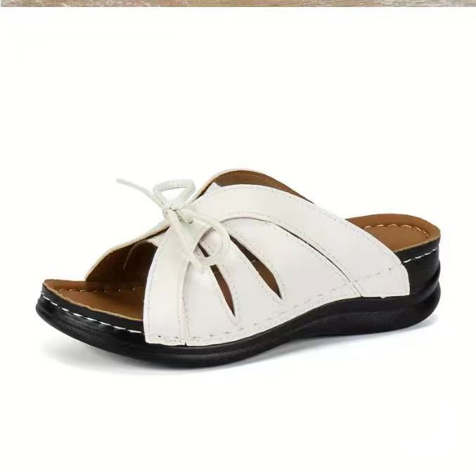 Damen bunte Slip-On Pantoletten mit dekorativem Knoten EB