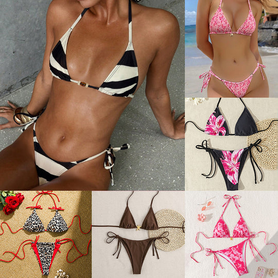Damen Triangel-Bikini mit modischem Bindeband und strapazierfähigem Stoff EB